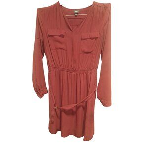 Mossimo Burgundy BoHo Long Sleeve Shirt Dress XXL Belted V-Neck Boho Fall Career